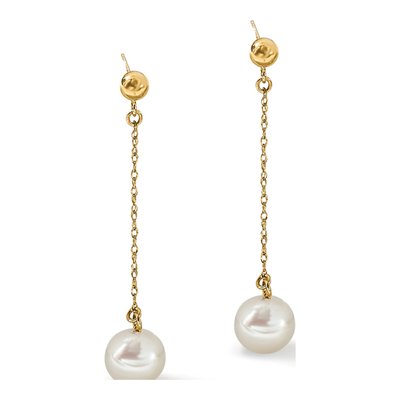 14K Yellow Gold Freshwater Cultured Pearl Dangle Earrings – view 5