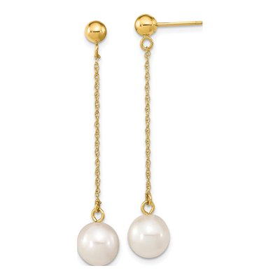 14K Yellow Gold Freshwater Cultured Pearl Dangle Earrings