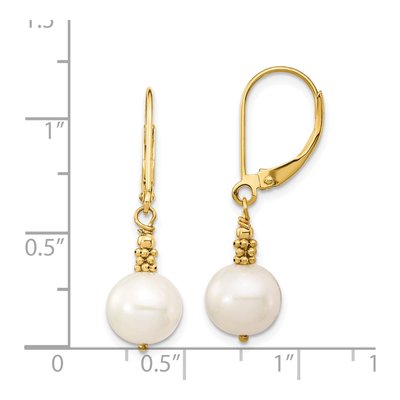 14K Yellow Gold Freshwater Cultured Pearl Leverback Earrings – view 4