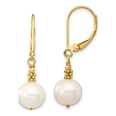 14K Yellow Gold Freshwater Cultured Pearl Leverback Earrings