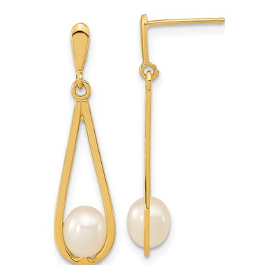 14K Yellow Gold Freshwater Cultured Pearl Dangle Earrings
