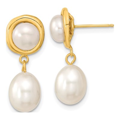 14K Yellow Gold Freshwater Cultured Pearl Dangle Earrings