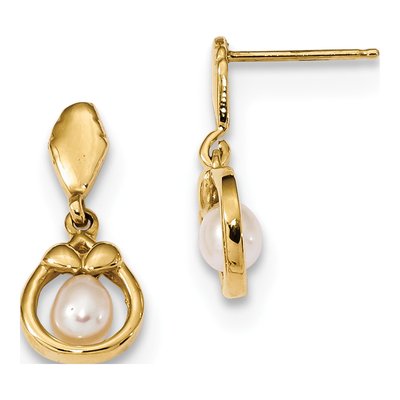 14K Yellow Gold Freshwater Pearl Dangle Earrings