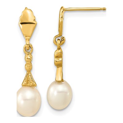 14K Yellow Gold Freshwater Cultured Pearl Dangle Earrings