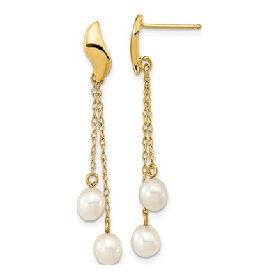 14K Yellow Gold Freshwater Cultured Pearl Dangle Earrings