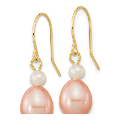 14K Yellow Gold Pink Freshwater Cultured Pearl & Freshwater Cultured Pearl Dangle Earrings – view 2