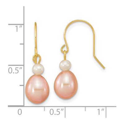 14K Yellow Gold Pink Freshwater Cultured Pearl & Freshwater Cultured Pearl Dangle Earrings – view 4