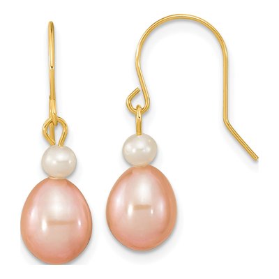 14K Yellow Gold Pink Freshwater Cultured Pearl & Freshwater Cultured Pearl Dangle Earrings