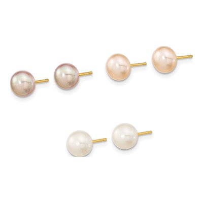 14K Gold Multicolor Freshwater Pearl Earring Set – view 3