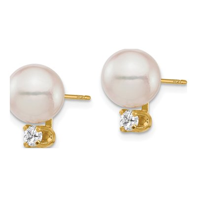 14K Yellow Gold 1/5 ct tw Round Akoya Cultured Pearl & Diamond Stud Earrings – view 2
