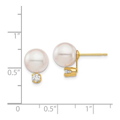 14K Yellow Gold 1/5 ct tw Round Akoya Cultured Pearl & Diamond Stud Earrings – view 4