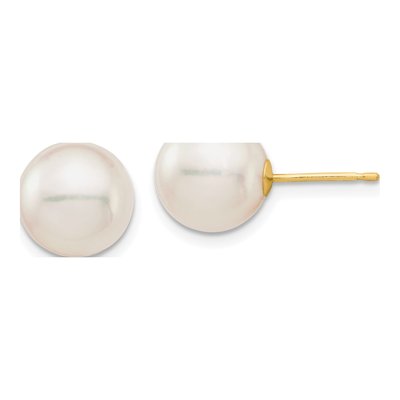 14K Yellow Gold Round Akoya Cultured Pearl Stud Earrings