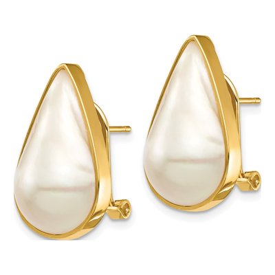 14K Yellow Gold Pear Cultured Pearl Mabe Omega Back Stud Earrings – view 2
