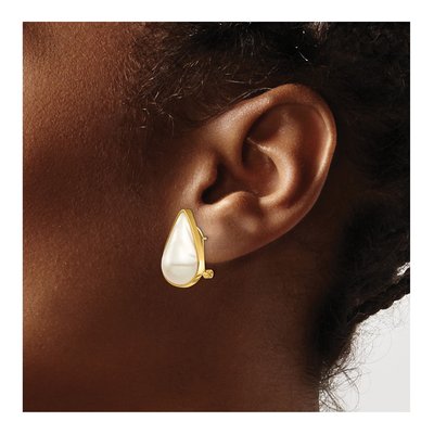 14K Yellow Gold Pear Cultured Pearl Mabe Omega Back Stud Earrings – view 3
