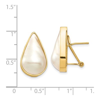 14K Yellow Gold Pear Cultured Pearl Mabe Omega Back Stud Earrings – view 4