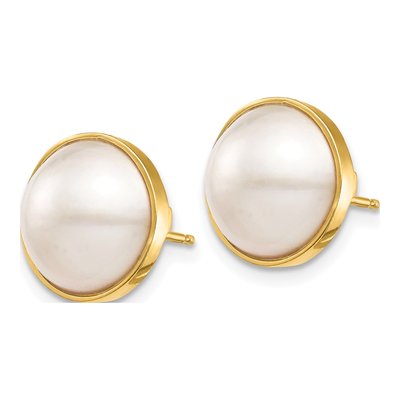 14K Yellow Gold Cultured Pearl Mabe Button Stud Earrings – view 2