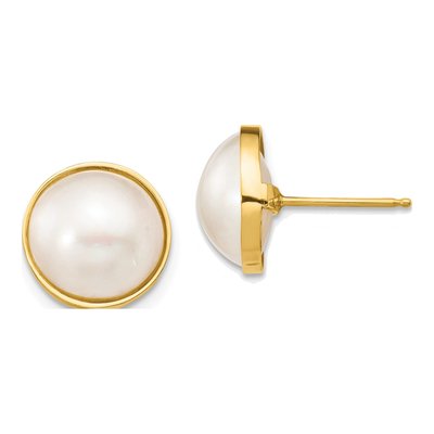 14K Yellow Gold Cultured Pearl Mabe Button Stud Earrings