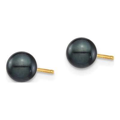 14K Yellow Gold Round Black Akoya Cultured Pearl Stud Earrings – view 2