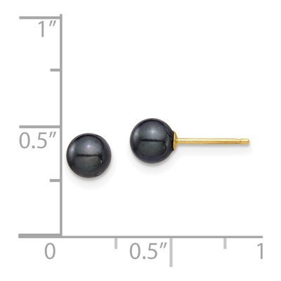 14K Yellow Gold Round Black Akoya Cultured Pearl Stud Earrings – view 4