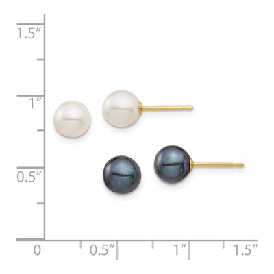 14K Gold Black & White Pearl Stud Earrings Set – view 3