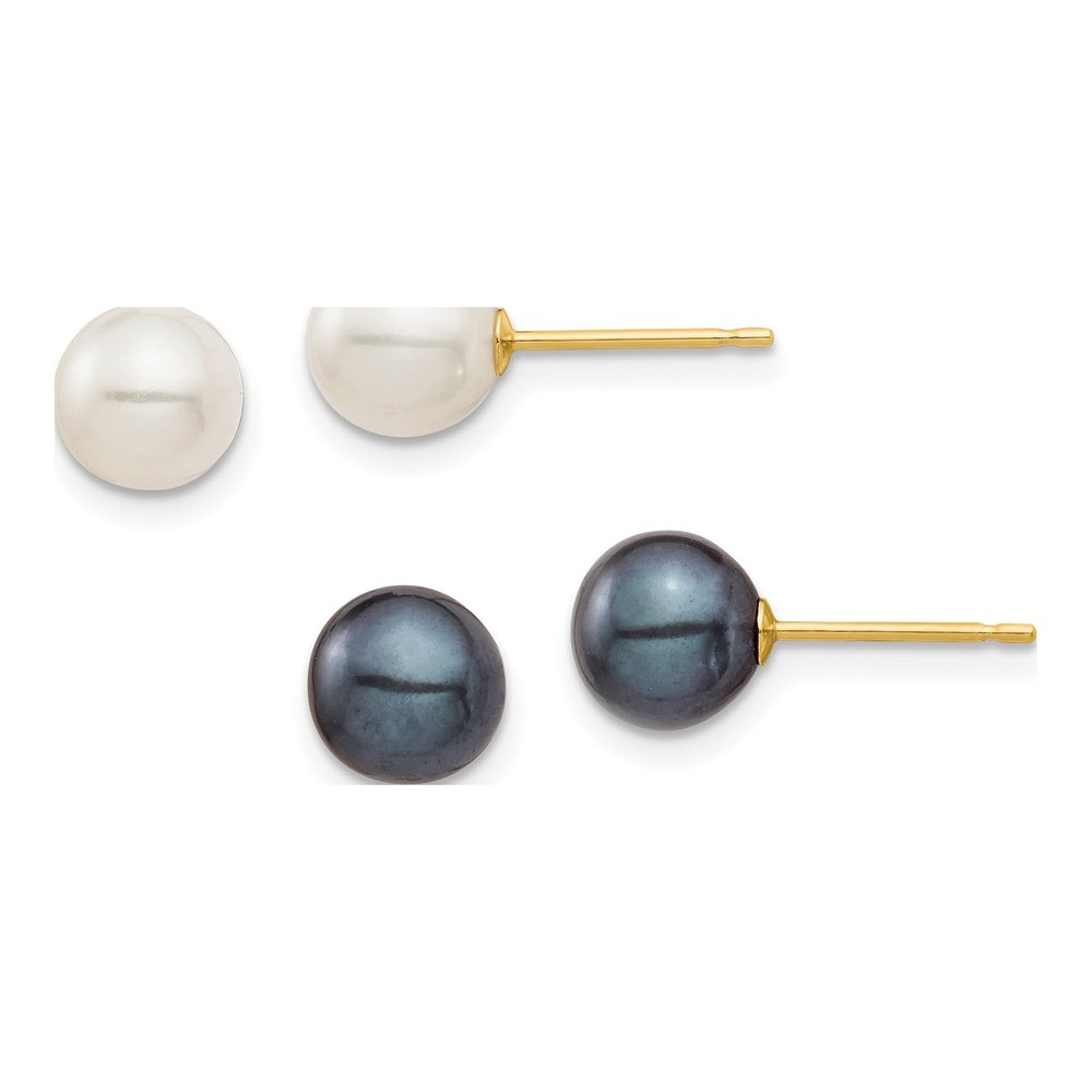 14K Gold Black & White Pearl Stud Earrings Set