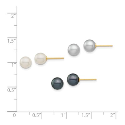 14K Gold Freshwater Pearl Stud Earrings, 3 Pair Set – view 3