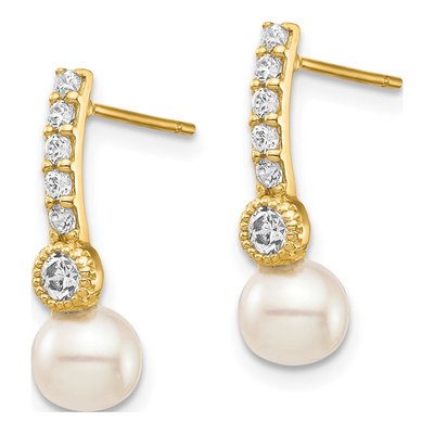 14K Yellow Gold Freshwater Cultured Pearl & CZ Dangle Earrings – view 2