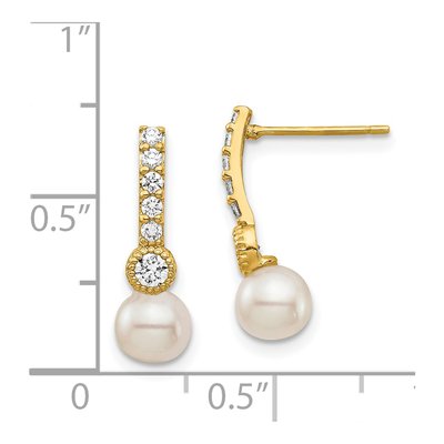 14K Yellow Gold Freshwater Cultured Pearl & CZ Dangle Earrings – view 4