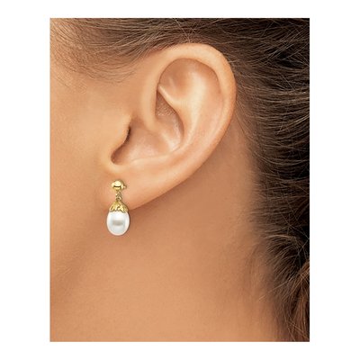 14K Yellow Gold Freshwater Cultured Pearl Dangle Earrings – view 3