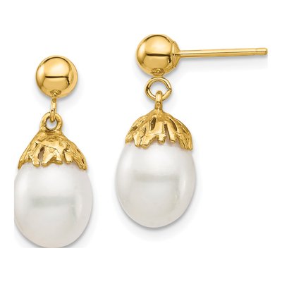 14K Yellow Gold Freshwater Cultured Pearl Dangle Earrings