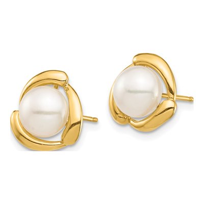 14K Yellow Gold Freshwater Cultured Pearl Button Stud Earrings – view 2
