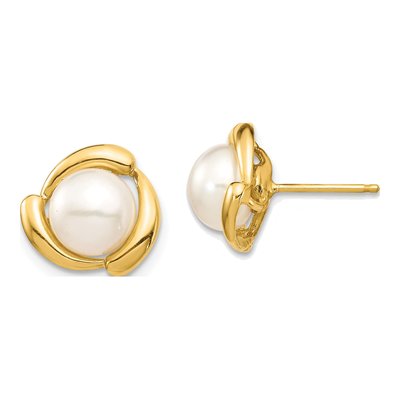 14K Yellow Gold Freshwater Cultured Pearl Button Stud Earrings