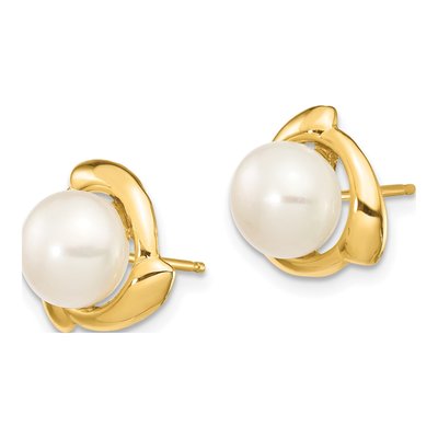 14K Yellow Gold Freshwater Cultured Pearl Button Stud Earrings – view 2