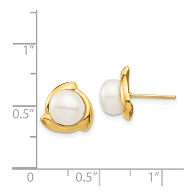 14K Yellow Gold Freshwater Cultured Pearl Button Stud Earrings – view 4