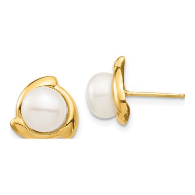 14K Yellow Gold Freshwater Cultured Pearl Button Stud Earrings