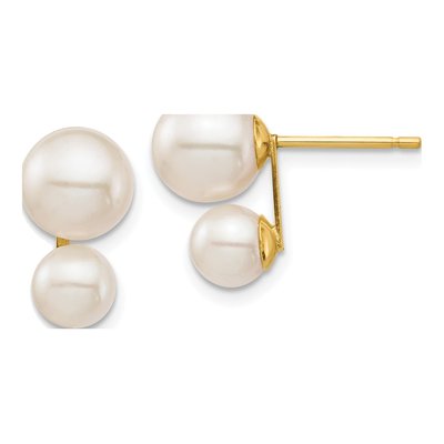 14K Yellow Gold Round Freshwater Cultured Pearl Double Stud Earrings