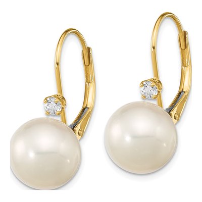 14K Yellow Gold 1/10 ct tw Freshwater Cultured Pearl & Diamond Leverback Earrings – view 2