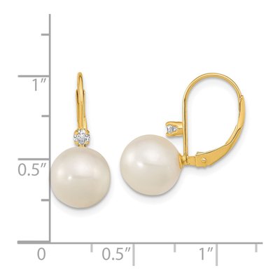 14K Yellow Gold 1/10 ct tw Freshwater Cultured Pearl & Diamond Leverback Earrings – view 4
