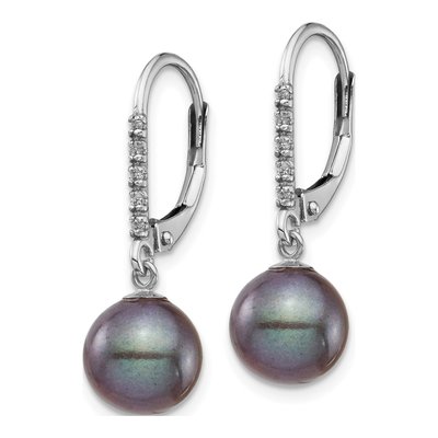 14K White Gold 1/20 ct tw Black Freshwater Cultured Pearl & Diamond Leverback Earrings – view 2