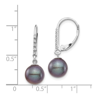 14K White Gold 1/20 ct tw Black Freshwater Cultured Pearl & Diamond Leverback Earrings – view 4