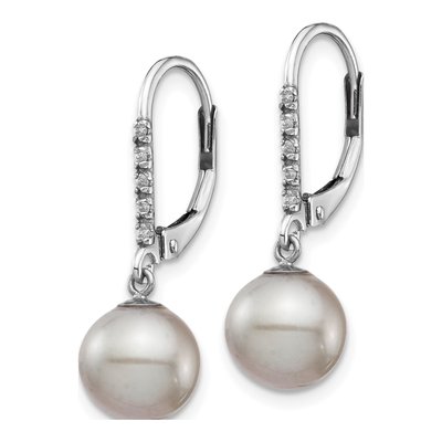 14K White Gold 1/20 ct tw Grey Freshwater Cultured Pearl & Diamond Leverback Earrings – view 2
