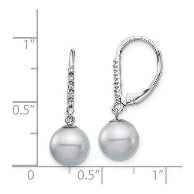 14K White Gold 1/20 ct tw Grey Freshwater Cultured Pearl & Diamond Leverback Earrings – view 4