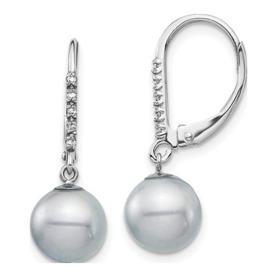 14K White Gold 1/20 ct tw Grey Freshwater Cultured Pearl & Diamond Leverback Earrings
