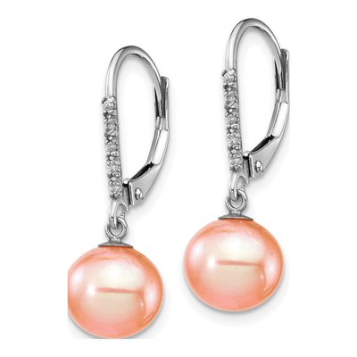 14K White Gold 1/20 ct tw Pink Freshwater Cultured Pearl & Diamond Leverback Earrings – view 2