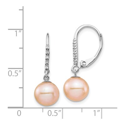 14K White Gold 1/20 ct tw Pink Freshwater Cultured Pearl & Diamond Leverback Earrings – view 4