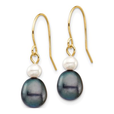 14K Gold Black & White Freshwater Pearl Dangle Earrings – view 2