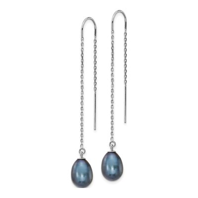 14K White Gold Black Freshwater Cultured Pearl Threader Earrings – view 2