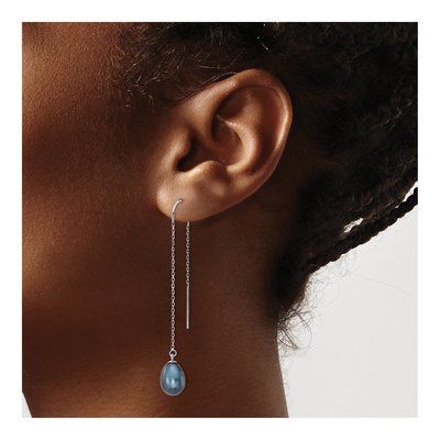 14K White Gold Black Freshwater Cultured Pearl Threader Earrings – view 3