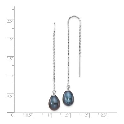 14K White Gold Black Freshwater Cultured Pearl Threader Earrings – view 4