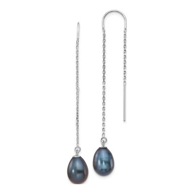 14K White Gold Black Freshwater Cultured Pearl Threader Earrings